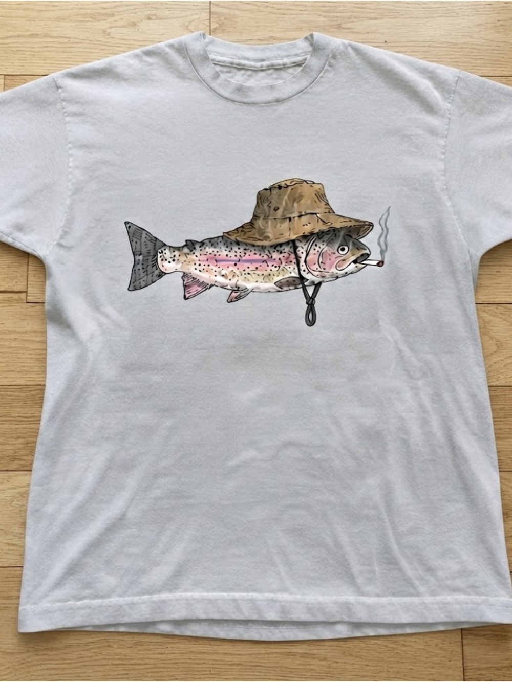 Fishing Trout Graphic Gildan T-Shirt  - Light Gray